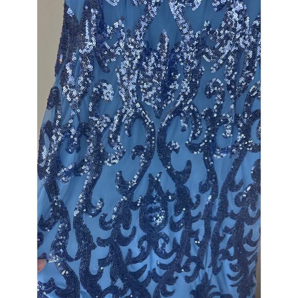 B. Darlin Blue Sequin Formal Dress Floor Length Exposed Back Size M - Picture 9 of 9